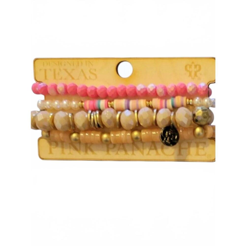 NEW PINK PANACHE women's stretch stack bracelet set in pink pearl/taupe/tan bead - Picture 2 of 2